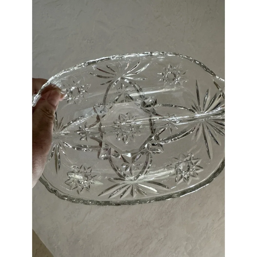 Vintage Anchor Hocking Star of David‎ Glass Relish Dish Divided Serving Tray 10